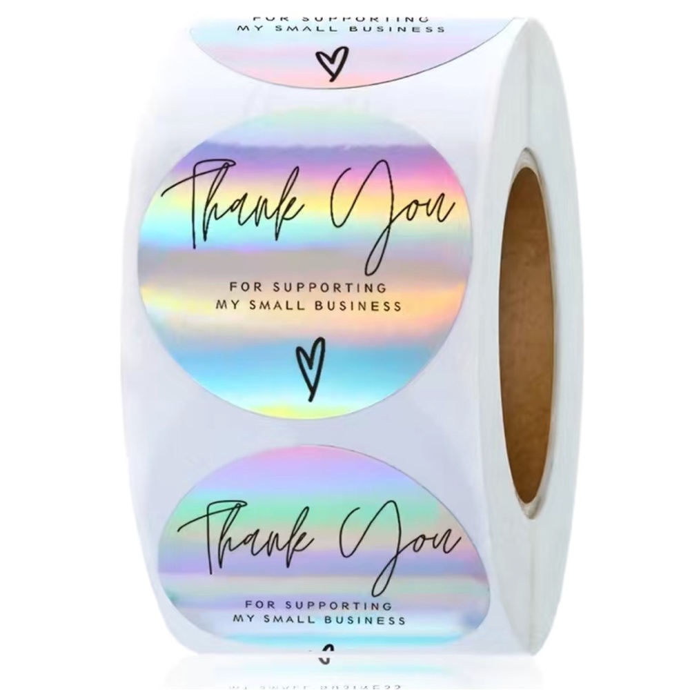 Thank You Stickers Holographic Iridescent 1 inch roll of 500 New - Picture 1 of 6